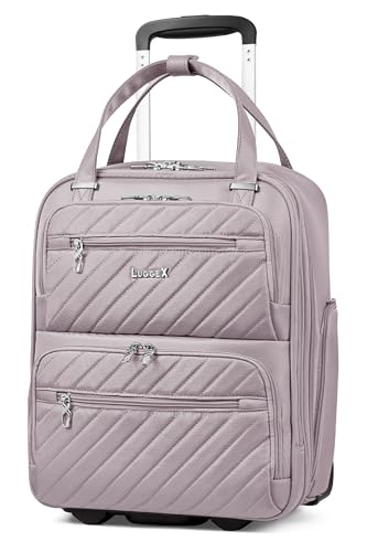 LUGGEX Underseat Carry On Luggage with Wheels, UDK Stylish Lightweight Under Seat Luggage, Soft Sided Personal Item Suitcase for Short Trip (UX-Core, Grey Pink, 16 Inch)