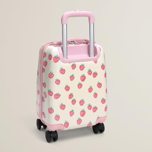 Itzy Ritzy Toddler Suitcase with Adjustable Handle, 360-Degree Spinner Wheels, 2 Interior Compartments and Hard Shell Design – Perfect Kids Luggage with Wheels for Ages 3 and Up (Strawberry)