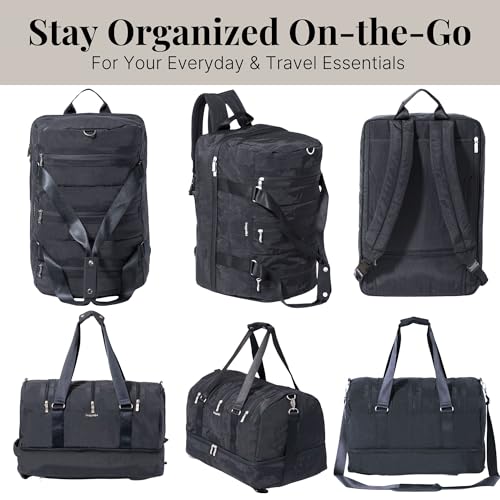 Baggallini MultiZip Convertible Duffel - Lightweight 15x12x12 Inch Travel Backpack Duffel Crossbody Bag for Women