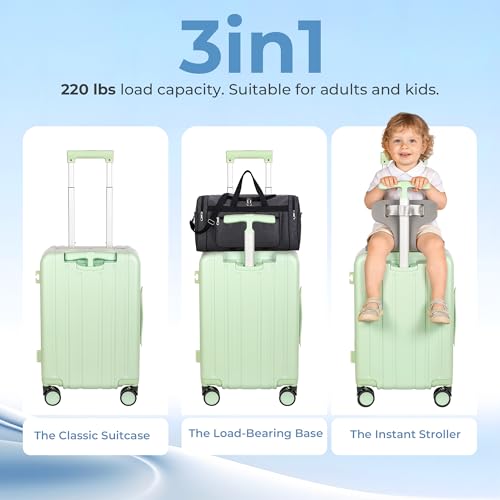 Lavoker 20" Ride-On Luggage with Child Seat, Hardside Carry-On Suitcase with 360° Silent Spinner Wheels, TSA Lock, & Dual Telescoping Handles for Kids & Adults & Busy Moms