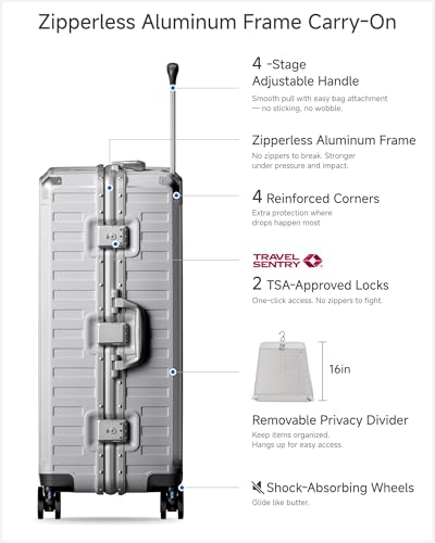 LUGGEX Checked Suitcase with Spinner Wheels, 8010S Aluminum Frame Zipperless Polycarbonate Hard Shell Suitcase (ZX-Core, Silver, 28 Inch)