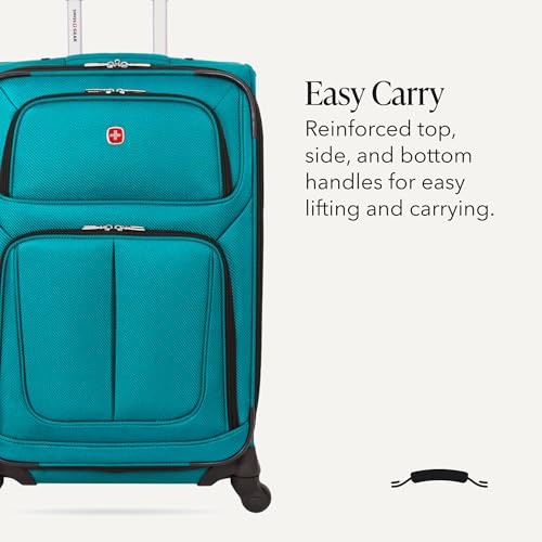 SWISSGEAR Sion Softside Expandable Spinner Luggage Durable Lightweight Travel Suitcase, Teal, Checked-Medium
