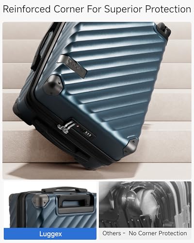 LUGGEX 3 Piece Set Luggage with Spinner Wheels, KVC Polycarbonate Expandable Hard Shell Suitcase (EX-Core, Navy, 3 Piece Sets)