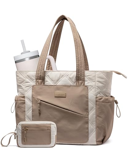 LOVEVOOK Tote Bag for Women, Puffer Bag and Work Bags with Zipper for Travel, Daily, School, Quilted Nurse Shoulder, 2pcs