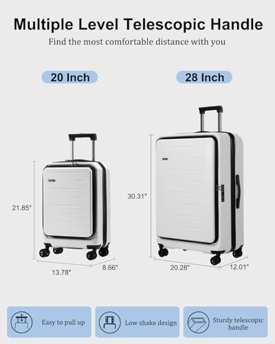 CENSIEN Luggage Sets 2 Pieces, 20 Inch Carry On Luggage and Expandable 28 Inch Checked Luggage with Spinner Wheels, Lightweight ABS+PC Hard Shell Suitcase with Front Opening, TSA Lock (White, 20/28)