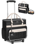 Ytonet Rolling Laptop Bag with Insulated Lunch Box, 15.6 In Rolling Briefcase for Women with Large Cup Holder, Detachable Trolley Roller Underseat Bags for Work, Office, Teacher, Travel, Black Beige