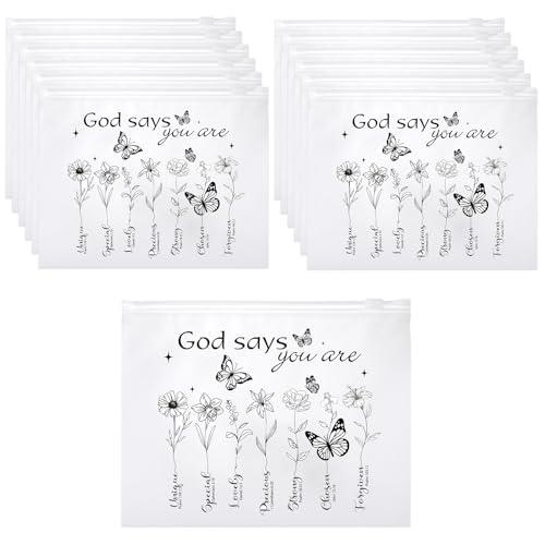 Reginary 50 Pcs Inspirational Gifts Bulk for Women Cosmetic Bag EVA Makeup Bag with Zipper for Birthday Employee Coworker Colleague Staff Encouragement Motivational Presents(God Says)