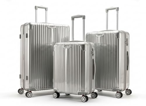 Gabbiano Macan 3 Piece ABS Luggage Set – Expandable Hardshell Suitcase with Add-A-Bag Strap, TSA Lock & 8-Wheel Spinners – Lightweight (20" Carry On, 26" Medium, 30" Large) (Silver, 3-Piece set)