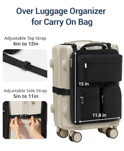 MIAOJIE Over Luggage Organizer Bag for Suitcase with Multi Pockets, 16” Laptop Bag with Handle, Portable Travel Organizer Bags for Luggage with Adjustable Straps, Tote Carry Bag for Men Women(Black)