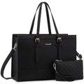 LOVEVOOK Women's 15.6 inch Laptop Tote, Waterproof PU Leather Computer Work Bag, Large Capacity Business Office Tote Black