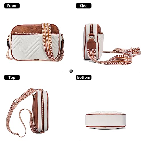BOSTANTEN Quilted Crossbody Bags for Women Vegan Leather Purses Small Shoulder Handbags with Wide Strap Beige with Brown