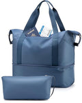 LUGGEX Travel Duffel Bags for Woman, Expandable Weekender Carry On Bag, Overnight Tote Bag with Toiletry Bag for Sport Gym Hospital (TTX, Blue)