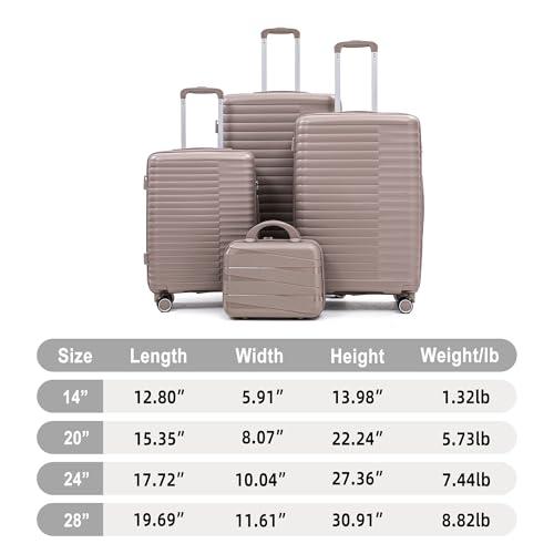 Hardside 4 Luggage Sets, Lightweight Wave Suitcase with Spinner Wheel