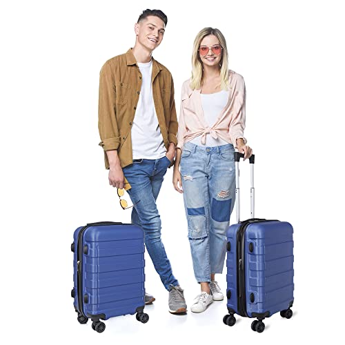 SUPER DEAL Spinner Luggage 21 Inch Hardside Expandable Suitcase Travel Carry On Luggage with 360° Swivel Wheels and Height Adjustable Handle, Blue