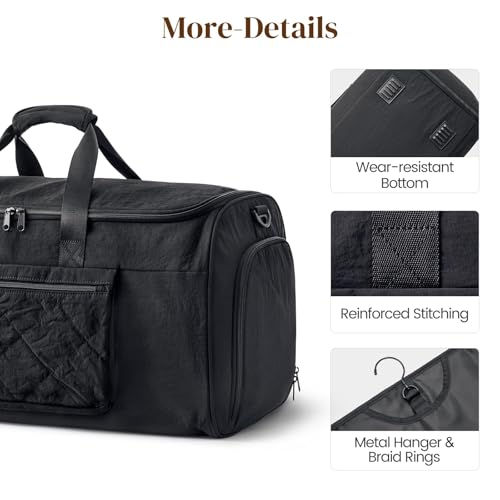 S-ZONE Garment Duffle Bags for Travel Carry on Convertible 2 in 1 Suit Bags Hanging Suitcase with Toiletry Bag 50L