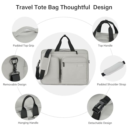 Hanke Convertible Laptop Bag, 3 In 1 Briefcase Backpack for 17.3 Inch Laptop, Computer Work Bag for Men Women, Water Resistant Business Messenger Shoulder Bag for Office Commute Travel, Grey