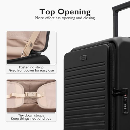 LEVEL8 Top Opening Carry on Luggage with Narrow Trolley Handle, Large Suitcases with Wheels Airline Approved, Expandable Hardside Luggage with Spinner Wheel for Men Women, 20 Inch, Black