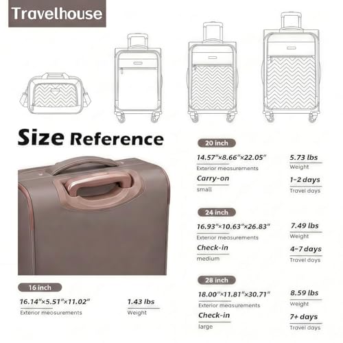 Travelhouse Softside 3 Piece Luggage Sets, 4 Piece Expandable Soft Sided Suitcase with Spinner Wheels, Lightweight Travel Set with Underseat Duffel Bag (16/20/24/28)