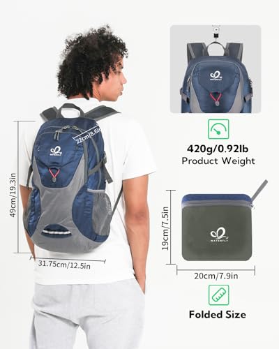 WATERFLY Lightweight Packable Hiking Backpack: 30L Foldable Travel Daypack Ultralight Camping Day Pack for Woman Man