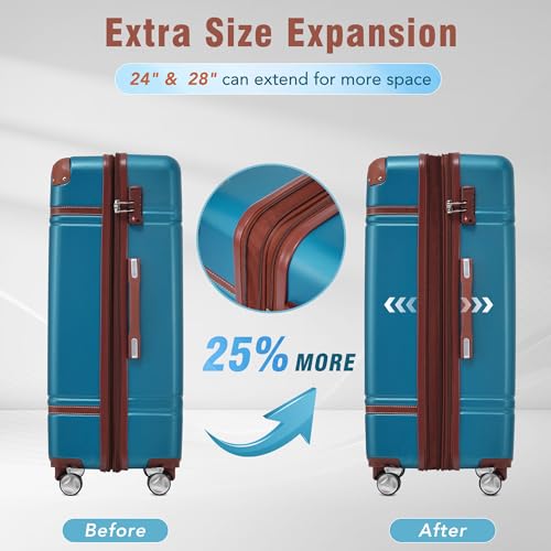 Merax 24 IN Luggage with Bags, Suitcase with Spinner Wheels, Vintage Expanded Luggage with TSA Lock Lightweight(Blue)