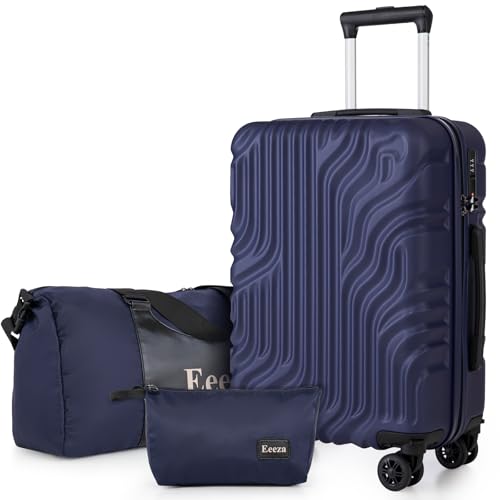Eeeza Carry On Luggage Se t 22x14x9 Airline Approved, 3 Piece 20 Inch Lightweight ABS Hardside Suitcases with Spinner Wheels and TSA Lock