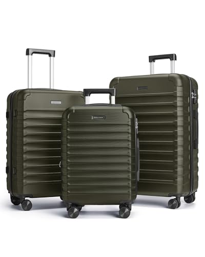 LIGHT FLIGHT Luggage Sets, 3 Piece Durable Suitcase Set with Spinner Wheels, 3 Pcs Hardside Lightweight luggage with TSA Lock, Large Checked Travel Suitcases, 20/24/28 Inch, Pine Green