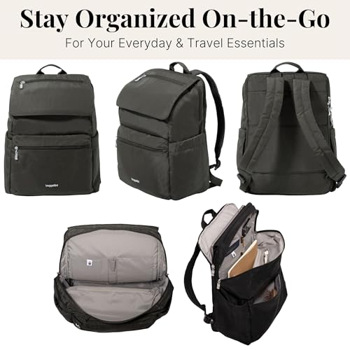 Baggallini Flap Laptop Backpack - 15"x11" Lightweight Work Travel Bag w/Luggage Sleeve & RFID