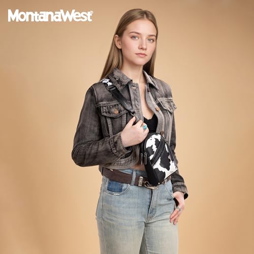 Montana West Western Cow Print Crossbody Sling Bags for Women Small Cross Body Fanny Pack Purse MWC-3353BK