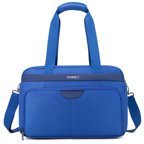 TIAWOLT Carry-On Luggage Travel Duffel Bag Underseat for Airplanes, Sports Gym Bag with Shoulder Strap, Weekender Overnight Bag for Women and Men, Blue