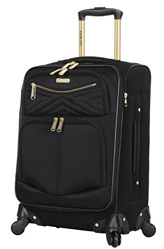 Steve Madden Designer-Gepckkollektion Leichter Softside-Koffer fr Damen und Herren strapazierfhige 50,8 cm groe Tragetasche mit 4 rollenden Spinner-Rdern, Rockstar Black, 20in, Carry on Bag With