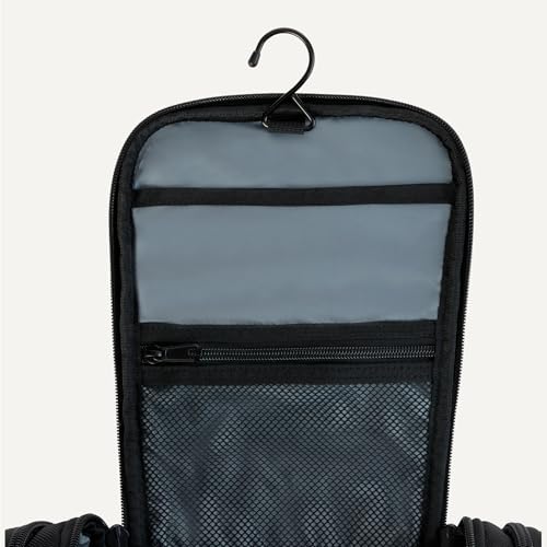 Amazon Essentials Spacious Toiletry Bag, Hanging Cosmetic Dopp Kit with Multiple Compartments, Durable 1680D Polyester, Large Capacity Storage, Compact Design, Black (Previously Amazon Basics)