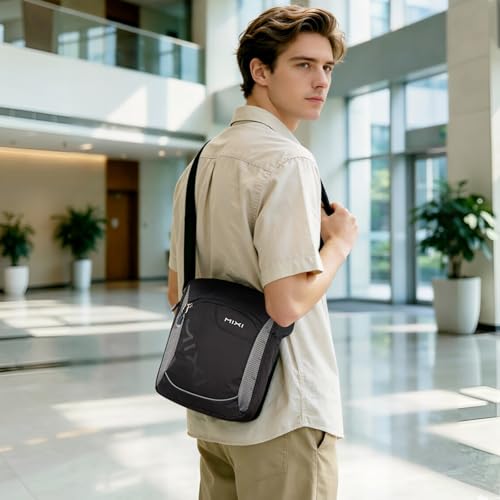 mixi Crossbody Sling Bag for Men Women Lightweight Water Resistant Casual Shoulder Bag for Daily Commute Travel Hiking Daypack, 11 inch Black Gray