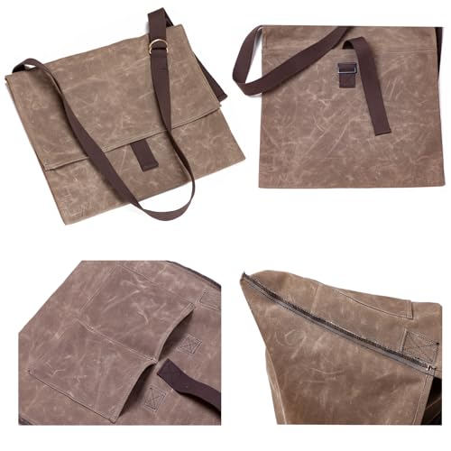 Foraging Bag 16 oz Waxed Canvas Haversack Bushcraft Shoulder Bag Durable Messenger Bag with Pocket for Gardening Camping (Antique Olive Large)