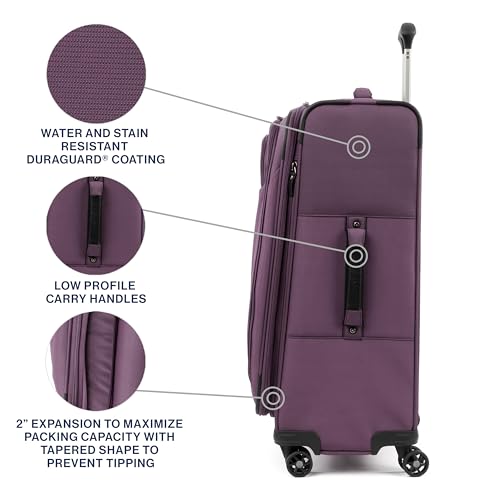 Travelpro Tourlite Softside 25" Expandable Luggage with 4 Spinner Wheels, Lightweight Suitcase, Checked Medium, Deep Purple