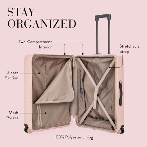 Bric's B|Y Ulisse Checked Luggage with Spinner Wheels – Expandable Lightweighted Hard Shell Suitcase, TSA Combination Lock - Removeable Wash Bag Included - 28 Inch, Pearl Pink