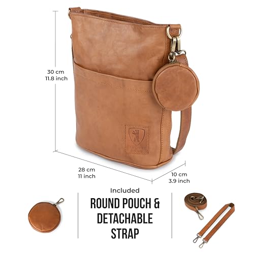 BERLINER BAGS Vintage Genuine Leather Shoulder Bag Sofia, Handbag, Crossbody Bag for Women - Brown