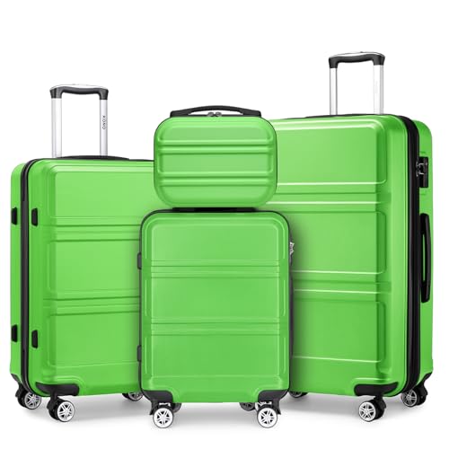 Kono 4 Piece Luggage Sets Expandable(only 28") with Spinner Wheels TSA Lock Lightweight PC+ABS Hardside Travel Rolling Suitcases 20in 24in 28in Carry on and 12in Mini Cosmetic Case Apple Green