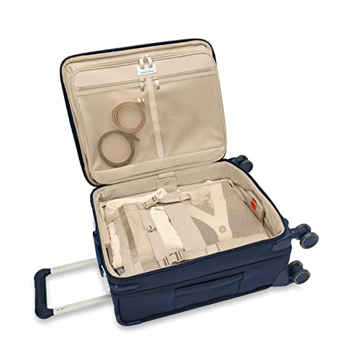 Briggs & Riley Global 21" Carry On Expandable Spinner - Luggage for International Travel, Suitcases with Wheels, Softside Rolling Bag for Men & Women, Self-Repairing Zipper - Baseline Collection, Navy