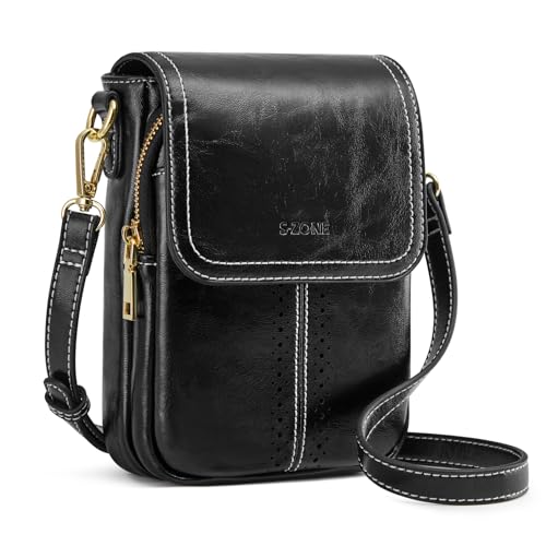 S-ZONE Vegan Leather Small Crossbody Bags for Women Trendy Cell Phone Purses Womens Wallet with Adjustable Strap Card Slots