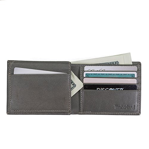 Timberland Men's RFID Blocking Wallet – Genuine Leather Passcase with Removable ID Holder, 6 Card Slots, 2 Billfold Pockets, Slim Design, Charcoal, One Size