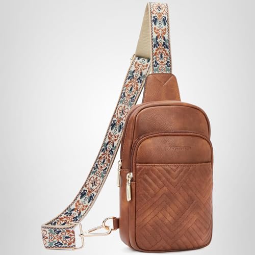 BOSTANTEN Sling Bag Quilted Crossbody Bags for Women Cross Body Purse PU Leather Fanny Pack with Adjustable Guitar Strap