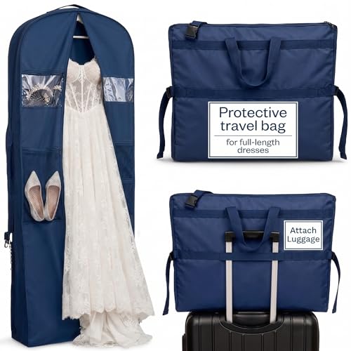 Wedding Dress Garment Bag 72" – Waterproof Trifold Travel Garment Bag for Bridal Gown with Shoulder Strap, Suitcase Sleeve & Accessory Pockets – Fits Full Skirts, Oxford Fabric, Carry Handle