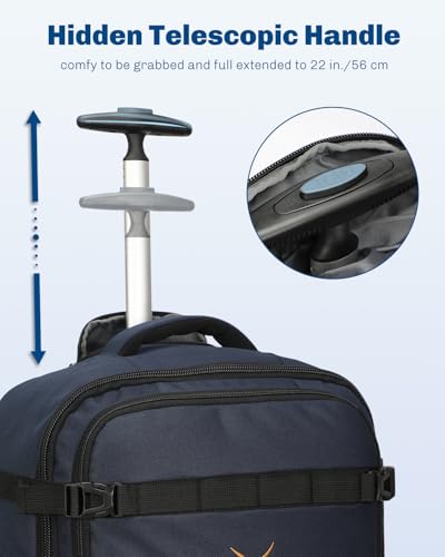 Hynes Eagle 42L Rolling Backpack Wheeled Backpack Flight Approved Travel Backpack Carry on Luggage Dark Blue with Compression Packing Cubes Set 4PCS Light Pink
