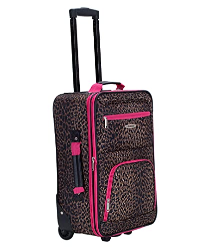 Rockland Fashion Softside 4 Piece Luggage Set, Expandable, (14" Tote/19"/24"/28"), Pink Leopard