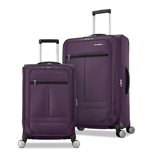 Samsonite 2-PC Soft-Sided 21/25” (Carry-On & Medium Checked), Lightweight Expandable Element Luggage Set: 2 Front Pockets & Side Pocket, Four Spinner Wheels, Adjustable Handle, Durable- Purple
