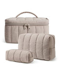 BAGSMART Travel Makeup Bag for Women, 3 Pcs Puffy Padded Cosmetic Organizer Bag, Large Toiletry Case and Small Purse Pouch for Gym, Work, Girls (Camel)