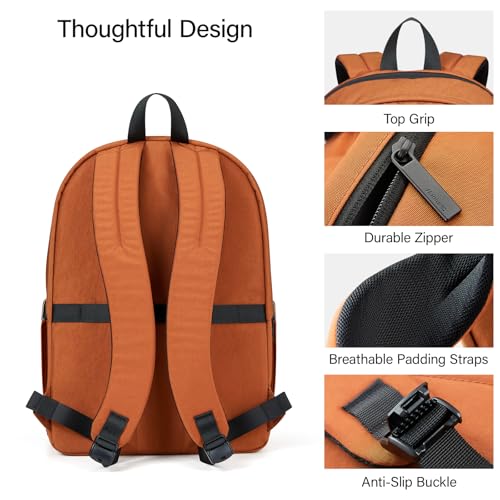 Hanke Travel Backpack for Women Men, Small College Laptop Backpack, Lightweight Water-Resistant Work Bookbag, Cute Casual Daypack for 15.6 Inch Laptop, Reddish Brown