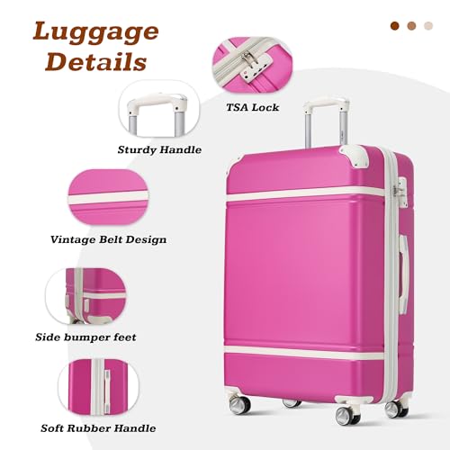 Merax Suitcase Set 24 inches Expandable Luggage with TSA Lock Spinner Wheels Hardshell Lightweight Vintage Luggage with Travel Bag,Pink