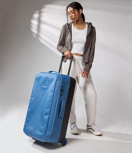 Jansport Good Latitude 95L Rolling Duffel Bag - Checked Bag, Heavy Duty Travel Suitcase with Wheels, TSA Lock & Polycarbonate Hard Shell Bottom, Elemental Blue