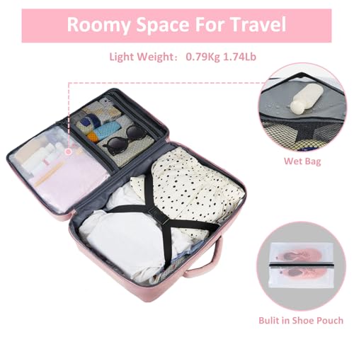 Taygeer Travel Backpack for Women, Carry On Backpack with Water Bottle Pocket & Shoe Pouch, TSA 15.6inch Laptop Mochila Flight Approved, Nurse Bag Casual Daypack for Weekender Business Hiking, Pink